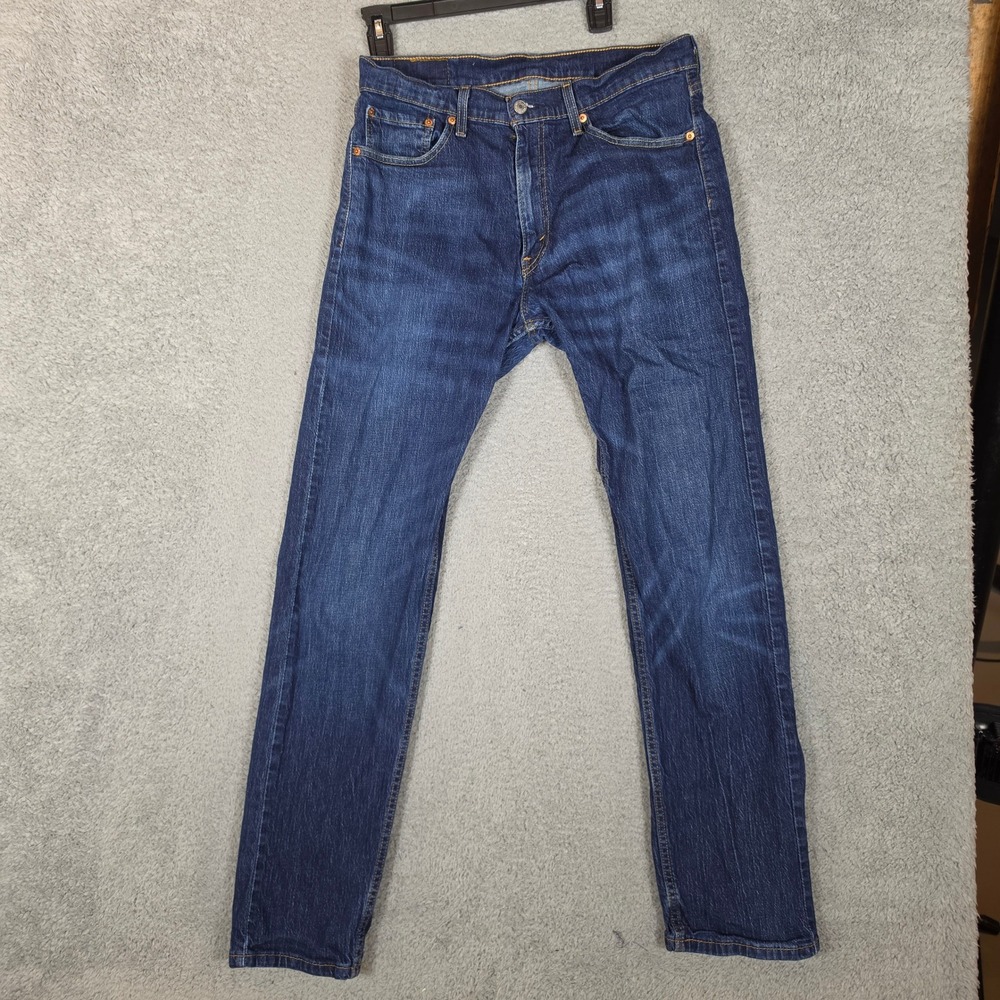 Levis 505 Jeans Mens 33x32 Regular Fit Dark Wash Blue Straight Leg Office - Picture 2 of 8